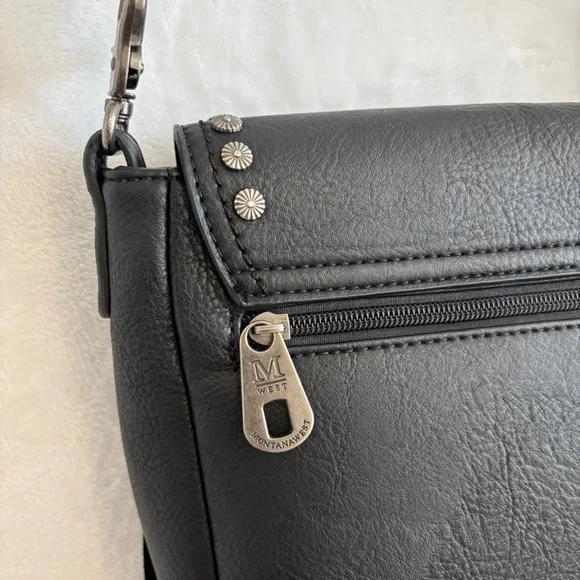 Montana West black leather Fringe Mariposa silver turquoise cross body bag purse - Picture 14 of 16